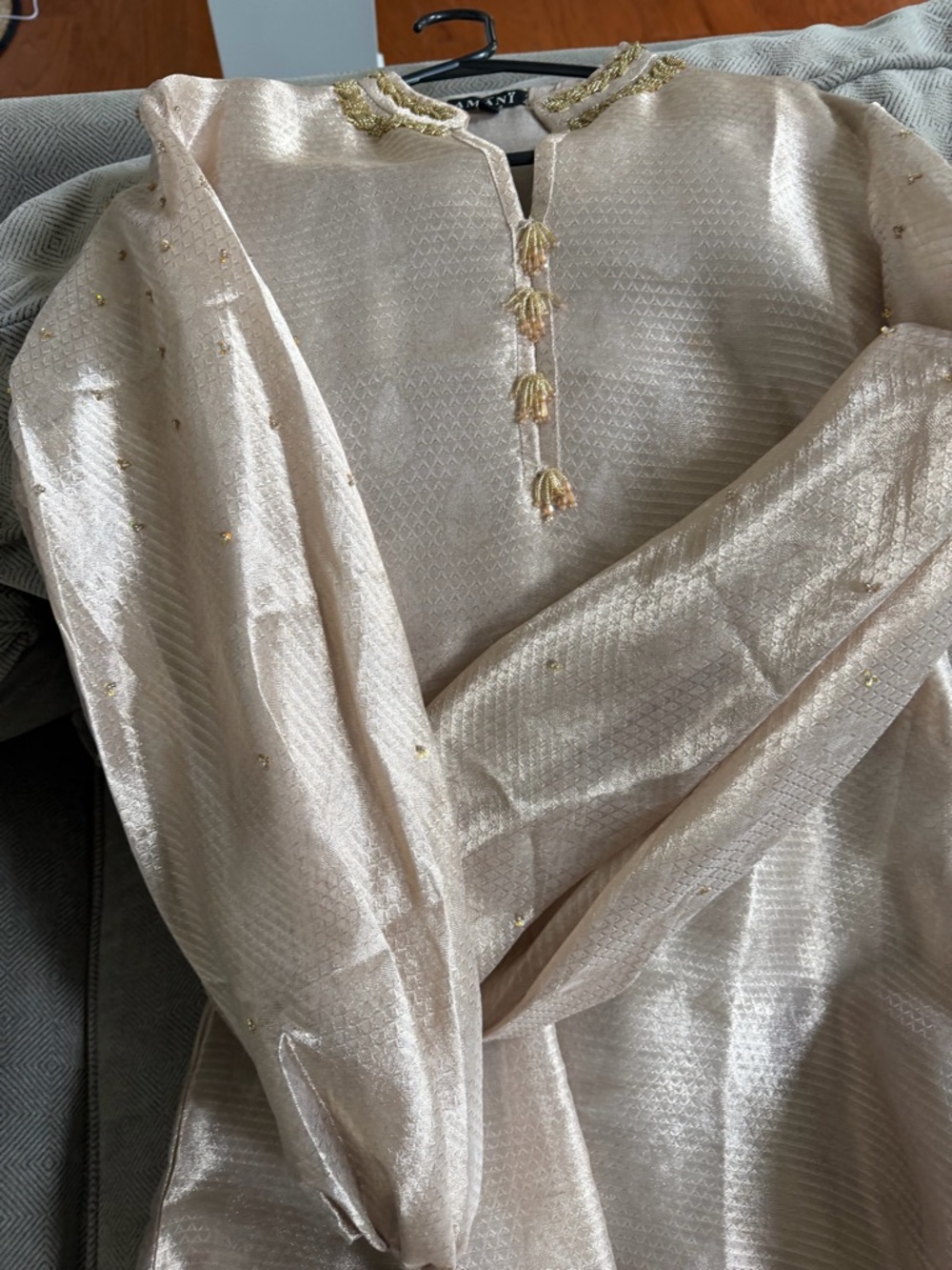 Pale Champagne Midi Dress with Gold Tassels